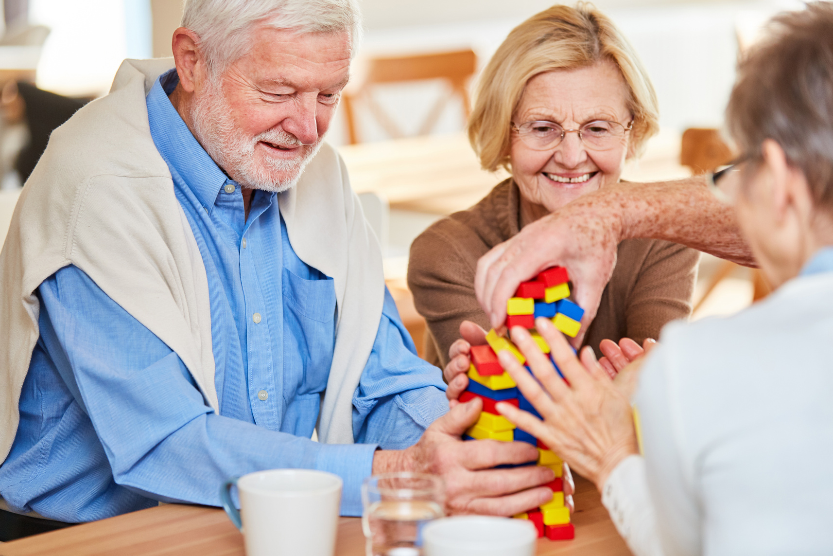 Senior Group with Dementia Stacks Building Blocks